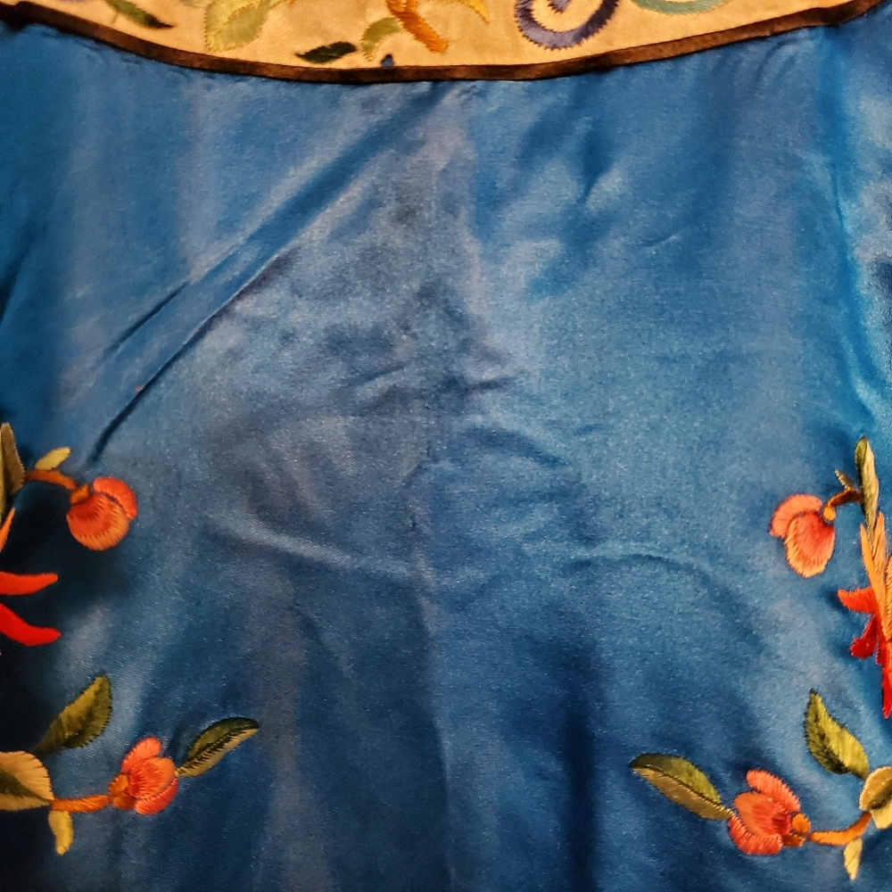 Blue Embroidered Satin Top with Floral Motif - Picture 9 of 16